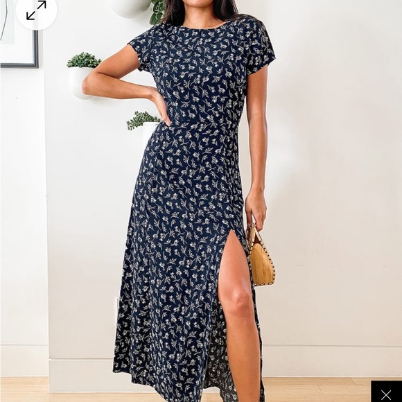New Desires Navy Blue Floral Print Backless Maxi Dress - Picture 3 of 4